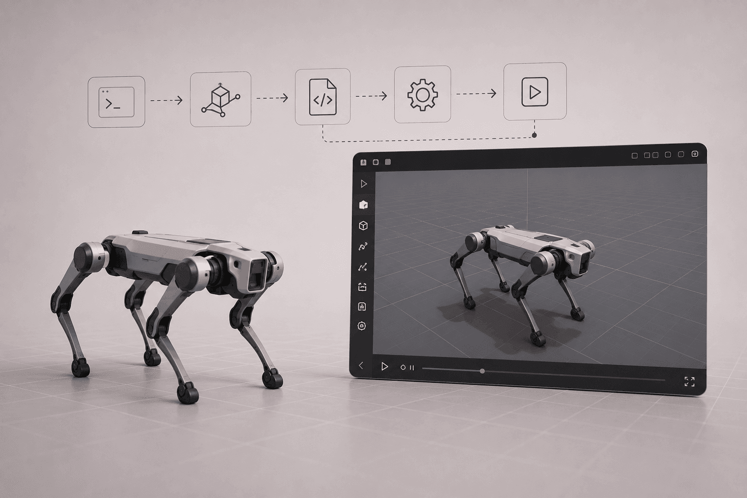 A four-legged quadruped robot loaded in a MuJoCo simulation
